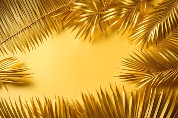 Fototapeta na wymiar golden palm leaves depicting frame shape, golden palm monstera 