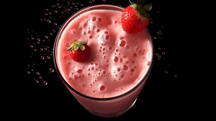 A Glass Containing a Strawberry Milkshake or Cocktail

