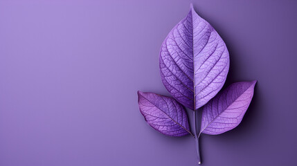 a single purple plam leave on purple background copy space , generative ai