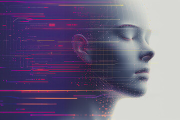 Abstract digital human face. Artificial intelligence concept of big data or cyber security. 3D illustration