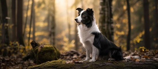 Enchanting Forest Portrait: Beautiful Border Collie Posing Against a Serene Forest backdrop