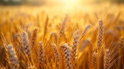 Earing wheat field in sunny summer weather