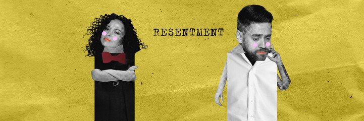 Resentment. Young woman and man feeling offended about words of each other. Quarreling....