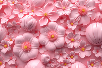 Floral Spring Background with Pink Flowers Vector Illustration