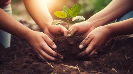 hands planting seeds garden. Growth concept. 