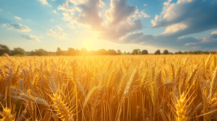 Earing wheat field in sunny summer weather