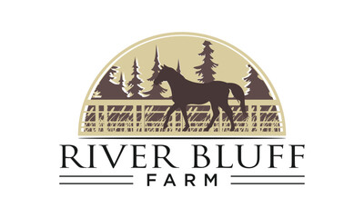vector horse natural landscape silhouette fir tree logo