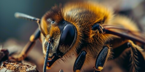 Macro shot of a bee - obrazy, fototapety, plakaty