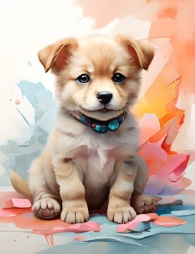 Imagen de un perro bebe con fondo colorido