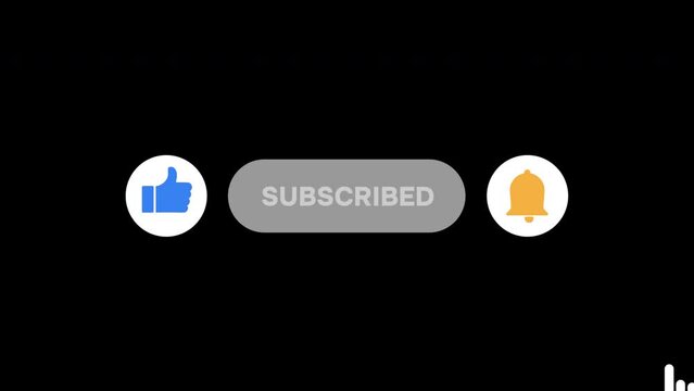Pop up button animation of Subscribe, Like, Notification bell, transparent background embed, alpha channel included.