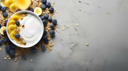 Obraz na płótnie Canvas Bowl of Greek Yogurt with Oatmeal, Granola, Banana 