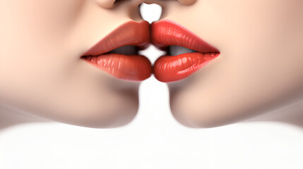 Naklejka premium Charming women's lips of ideal shape, light touch of women's lips. The concept of female friendship, female relationships, LGBT community, tolerance. Close-up
