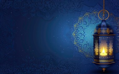 Fototapeta na wymiar islamic eid festival greeting background ramadan lamp and moon with mandala background