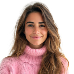 portrait of a woman wearing warm pink sweater