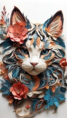 Cat's Face Surrounded by Flowers