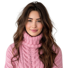 portrait of a woman wearing warm pink sweater