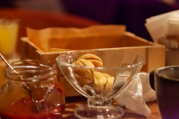 sweet dessert Nut cookies in a restaurant in a beautiful deep plate. national Russian cuisine