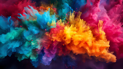 Fototapeta na wymiar Colored powder explosion. Abstract closeup dust on backdrop. Colorful explode. Paint holi 