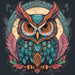 Naklejka premium Owl in vibrant painting with colorful brush splashes, vector illustration