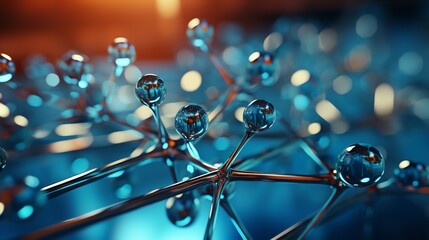 Blue Molecule Atoms Structures on Blue Liquid

