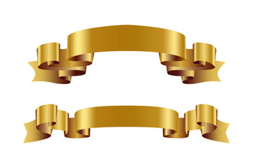 Realistic 3d golden glossy decorative congratulation ribbons set isolated vector illustration