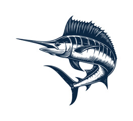 Blue Marlin hand drawn vector illustration graphic asset