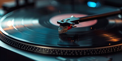 Close-up of Vinyl record player