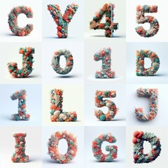 Naklejka premium Lettering typography shape blends corals with marine flora. AI generated illustration