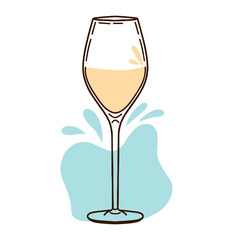 Vector illustration of a white wine glasses in hand drawn vintage engraving style. Logos, postcards and wine companies