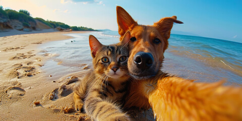 Dog taking selfie with cat friend