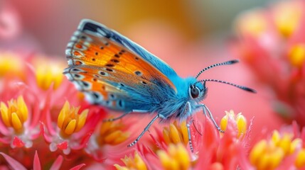Colorful Butterfly Macro, Close-up of a vibrant butterfly resting on a flower, showcasing intricate details and colors