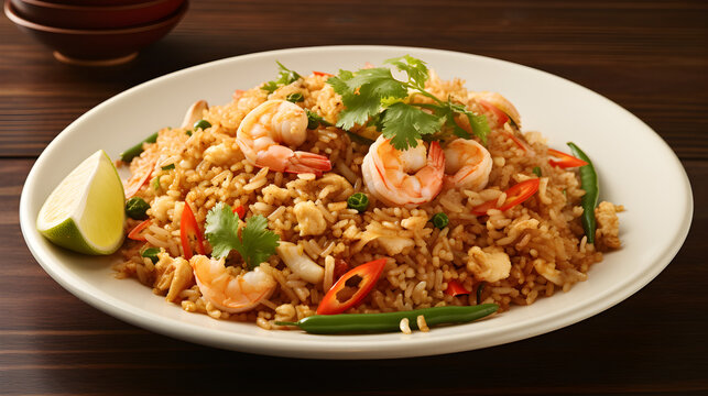 Mouthwatering Thai Fried Rice with Shrimp, Generative AI