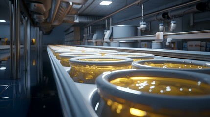 Fototapeta premium Isolated Yoghurt Manufacturing Conveyer Belt