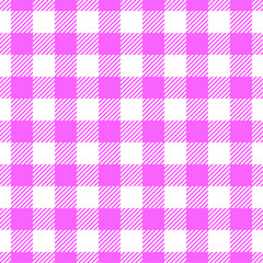 Light magenta, pink color gingham check plaid seamless pattern, vichy pattern, checkered background for textile design, napkin, blanket, wrapping paper, cover, tablecloth, scarf. Vector illustration.