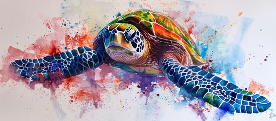 Unique watercolor painting of a sea turtle on canvas.