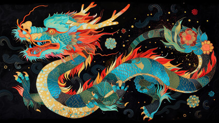 Quilted Majesty: Bold and Earthy Chinese Dragon