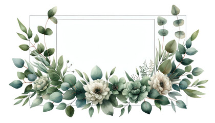 watercolor  floral frames flower with green eucalyptus leaves clipart