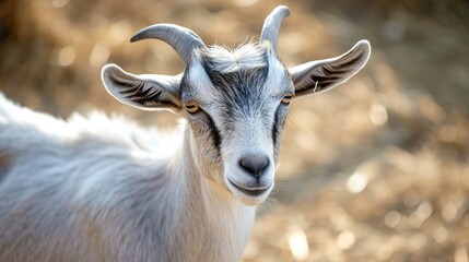 Portrait of a goat on a farm. Beautiful goat on a farm.