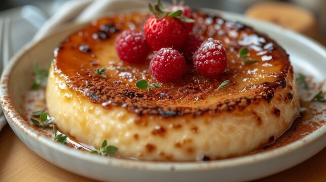 Creme Brulee well decorated on a plate product photo 