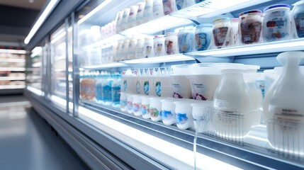 Milk Kefir Dairy Products in a Store Refrigera

