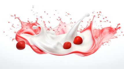 Milk or Yogurt Splash with Strawberries Isolat

