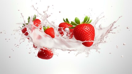 Milk or Yogurt Splash with Strawberries Isolat

