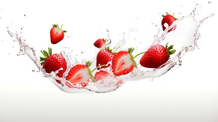 Milk or Yogurt Splash with Strawberries Isolat

