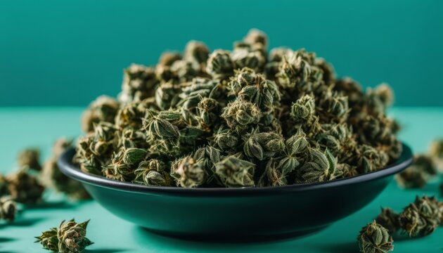A bowl filled with marijuana leaves