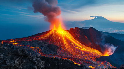 Italy Sicily View of lava erupting