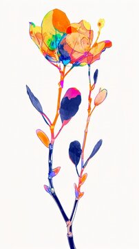 A watercolor painting of a flower on a branch