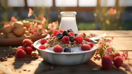 Oatmeal with Berries on Bowl Top View

