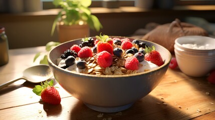 Oatmeal with Berries on Bowl Top View

