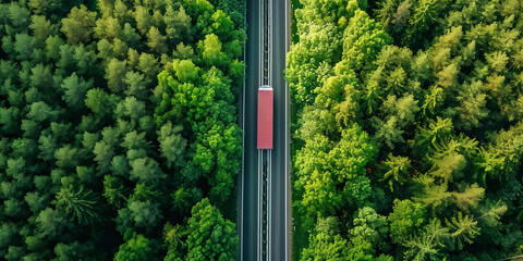 Aerial top view of car and truck driving