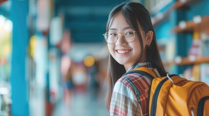 Young Asian student at school - obrazy, fototapety, plakaty